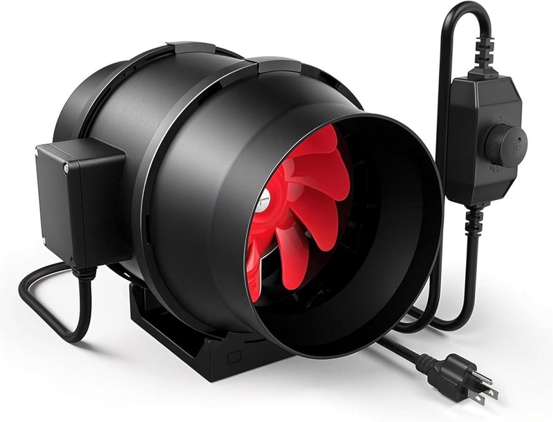 iPower Inline Duct Fan 6 Inch 395 CFM with Variable Speed Controller, Exhaust HVAC Blower for Grow Tent, Basement, Greenhouse, Attic, Black - Image 1